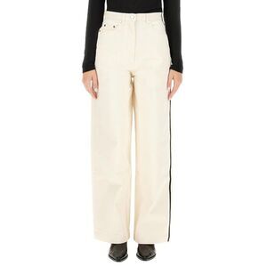 PETER DO Wide Leg Denim Jeans with Contrast Piping Women WHITE Pants
